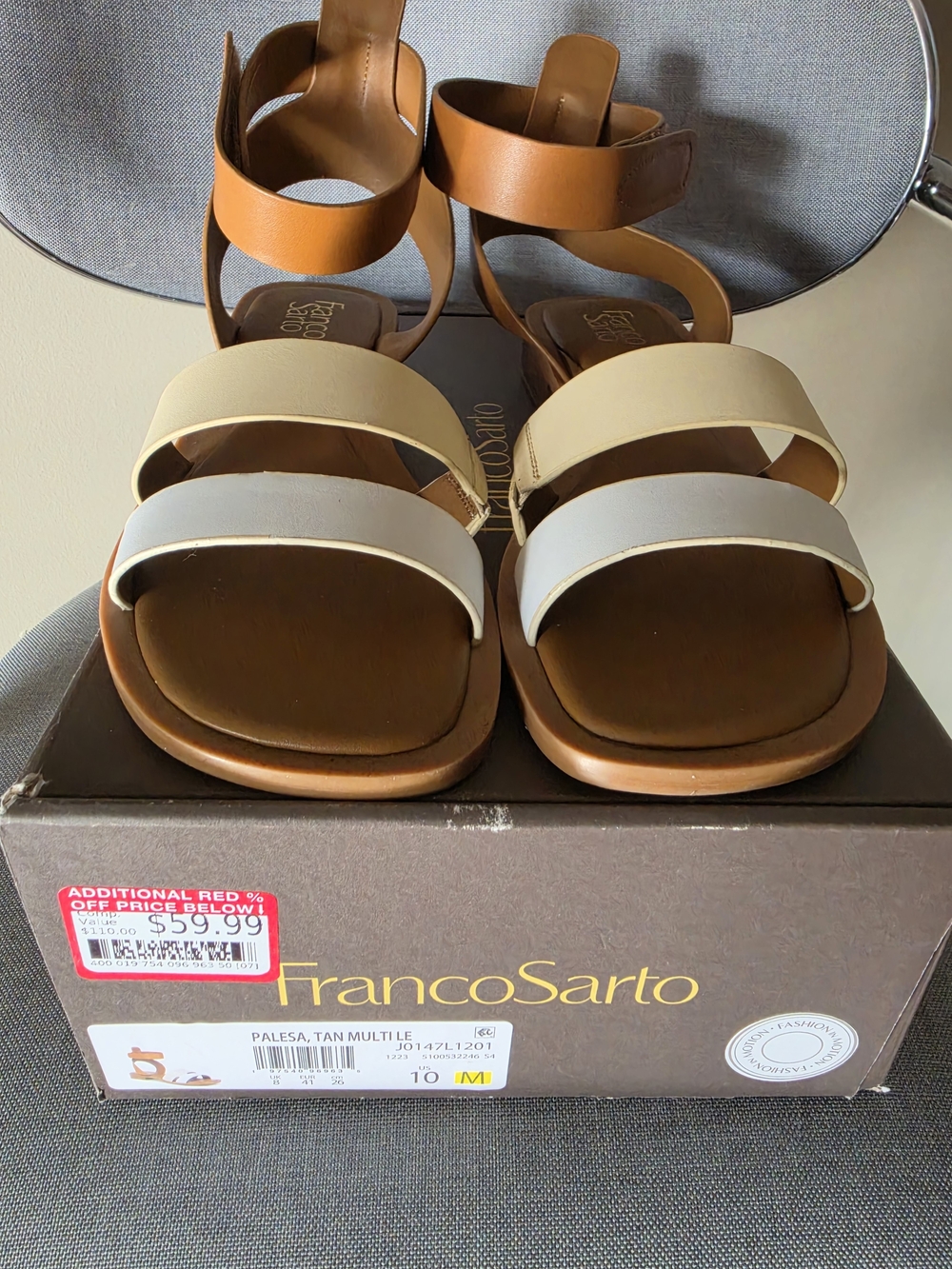 Franco Sarto Tan Multi Strappy Leather Sandals